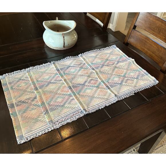 Park B. Smith Pastel-Colored Southwestern Woven Placemats Fringed Edges Set Of 4 - Picture 1 of 9